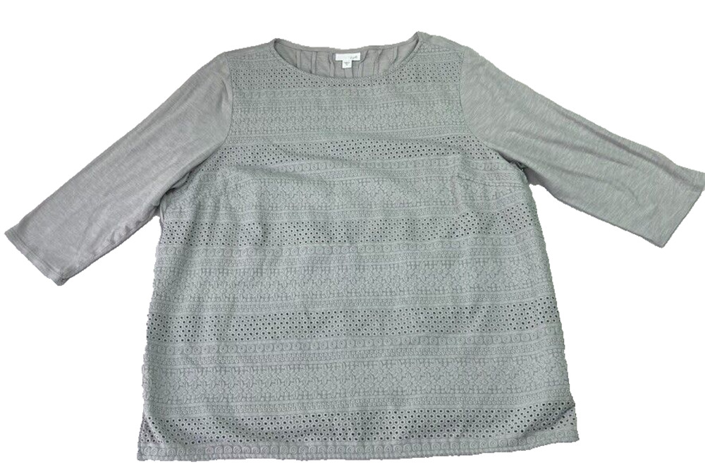 J.Jill Top Women XL Embroidered Woven Floral Knit Heather Gray
